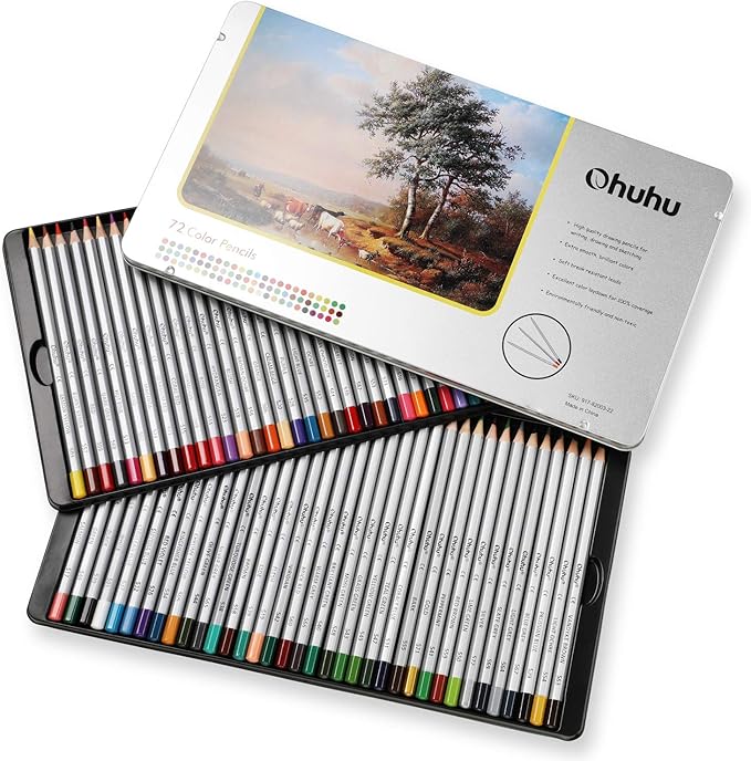 Ohuhu 72 Coloured Pencils, Adult Colouring Pencil Crayons, Bullet