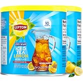Lipton Zero Sugar Lemon Iced Tea Mix, Powdered Black Tea Drink Mix, Makes 20 Quarts Total, Refreshing Lemon Flavor, Kosher OU, 10 Quarts Per Canister (Pack of 2)