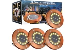 JKIMK Solar Ground Lights Outdoor Waterproof Flat Garden Solar Disk Lights Outdoor Floor Lights 12 LED 4 Pack for Garden Patio Pathway Landscape Driveway Yard Path Decor