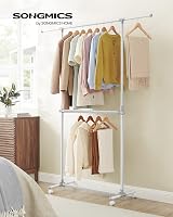 SONGMICS Double Clothes Rail Extendable Top Rail White LLR401W01 113-180 cm view 3