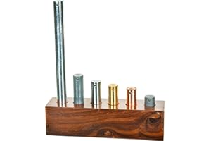 EISCO 6pc Equal Mass Metal Cylinders Set - Copper, Lead, Brass, Zinc, Iron & Aluminum - Includes Wooden Storage Block - for Specific Heat, Specific Gravity & Density Experimentation