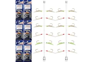 AGOOL Fishing Bait Rigs Saltwater Fishing Lures Rigs, 15 Packs Surf Fishing Rigs with Fish Skin Feather Fishing Hooks Swivels Beach Pier Sea Surf Fishing Rigs Shrimp Lures