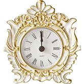 Pewery Decorative Mini Table Clock, Vintage Metal Silent Analog Quartz Battery Operated Table Top Clock for Living Room Decor Shelf