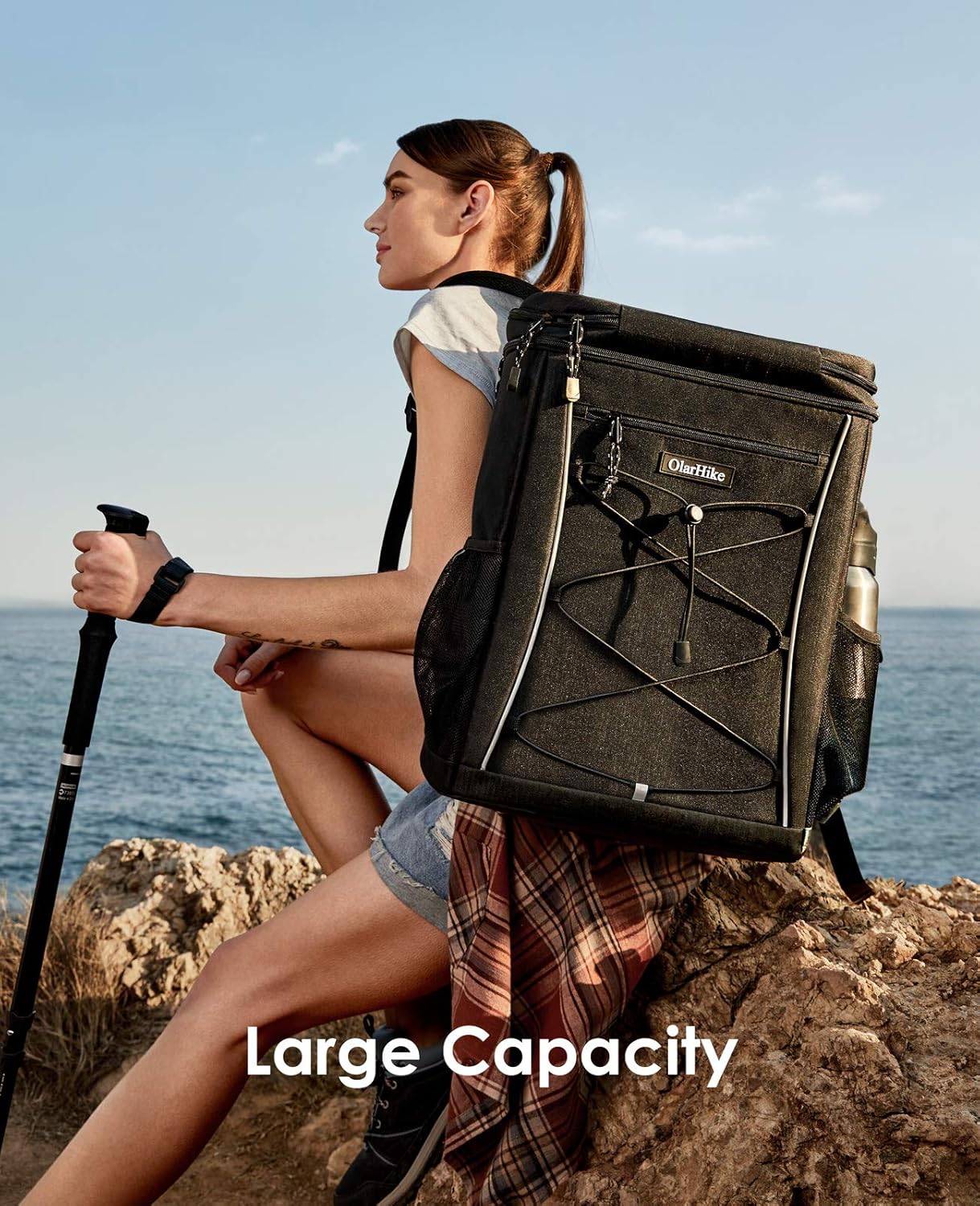 OlarHike Cooler Backpack with Reflective Strip, 30 Cans Insulated Waterproof Backpack Cooler Bag for Hiking, Camping, Picnic : Garden & Outdoor