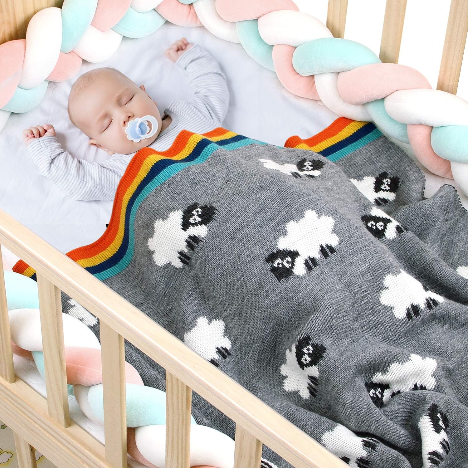 Couvertures Douces Couverture Pour Bebe Tricotee Par Mimixiong Motifs De Moutons Bleu Double Couche Bebe Puericulture Matelas Et Linge De Lit Safeguardsoftwash Com