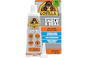 Gorilla 100% Silicone Caulk, Waterproof Sealant, 2.8oz Squeeze Tube (Pack of 1) – Clear -10 Year Mold Resistant Kitchen, Wind