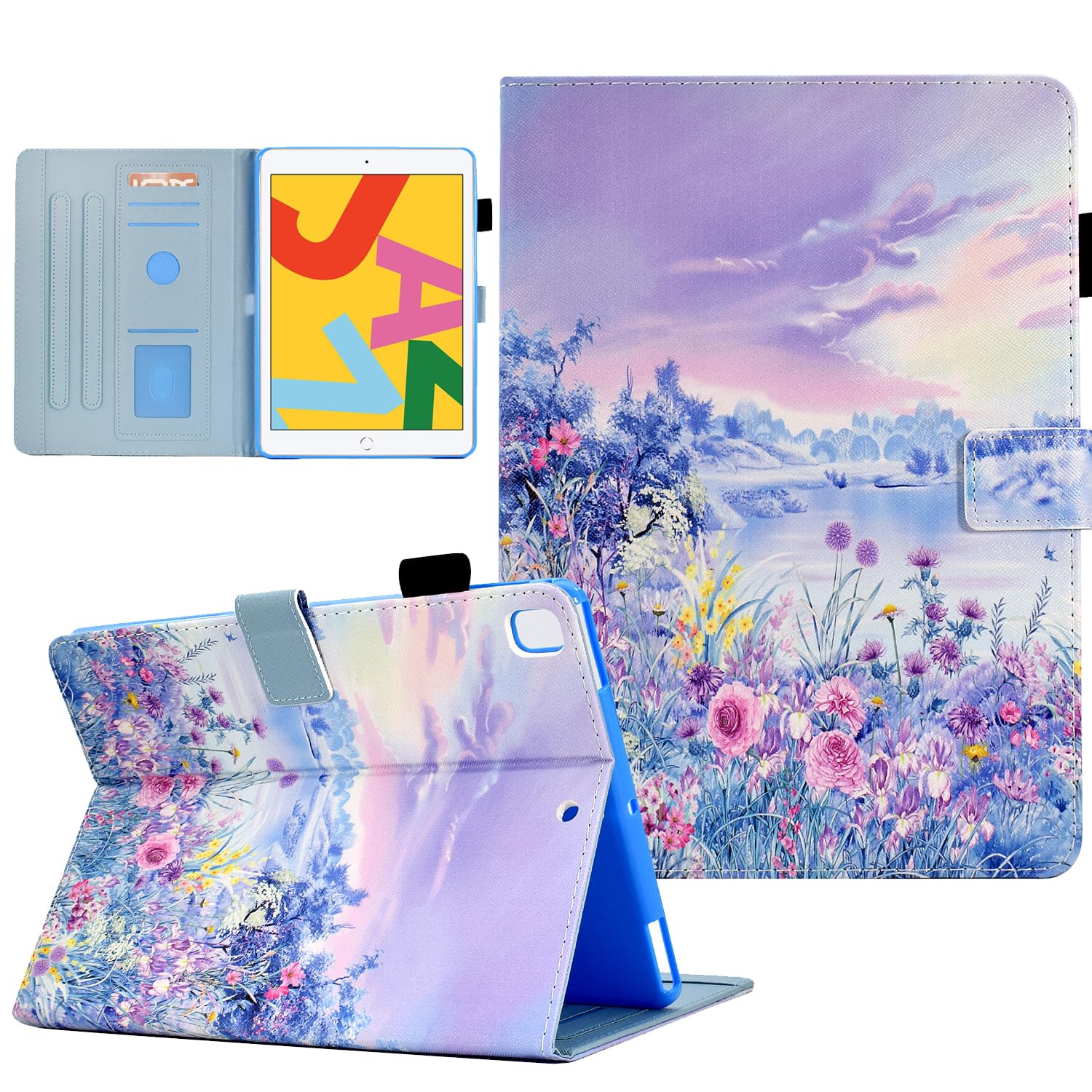 Ausmix for iPad 9th/8th/7th Generation Case, ipad Cover 10.2 Inch 2021/2020/2019, PU Leather Protective Smart Cover for iPad 9th/8th/7th Gen 10.2 inch Case with Auto Wake/Sleep,Flower