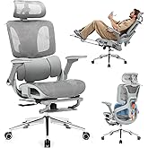 Ergonomic Mesh Office Chair with 4D Armrests, High Back Desk Chair Computer Gaming Chairs with Footrest, Adjustable 3-Zone Dynamic Lumbar Support, Ergonomic Office Chair with Wheels, Gray1