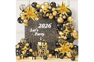 AivaToba Black and Gold Balloon Arch Kit, 126PCS Black and Gold Party Decorations for 2026 New Year Prom, Anniversary, Graduation, Wedding, Retirement, Bachelorette, Birthday Decorations for Men Women
