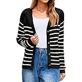 Glamaker Womens Striped Cardigan Sweaters Long Sleeve Button Open Front Knit Cardigans Lightweight Fall Sweater Trendy 2025