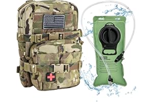 TACTIFANS Tactical Mini Molle Hydration Pack,Molle Hydration Carrier with IFAK Pouch&US Flag&Med Patch,Hydropack for 2L Water Bladder
