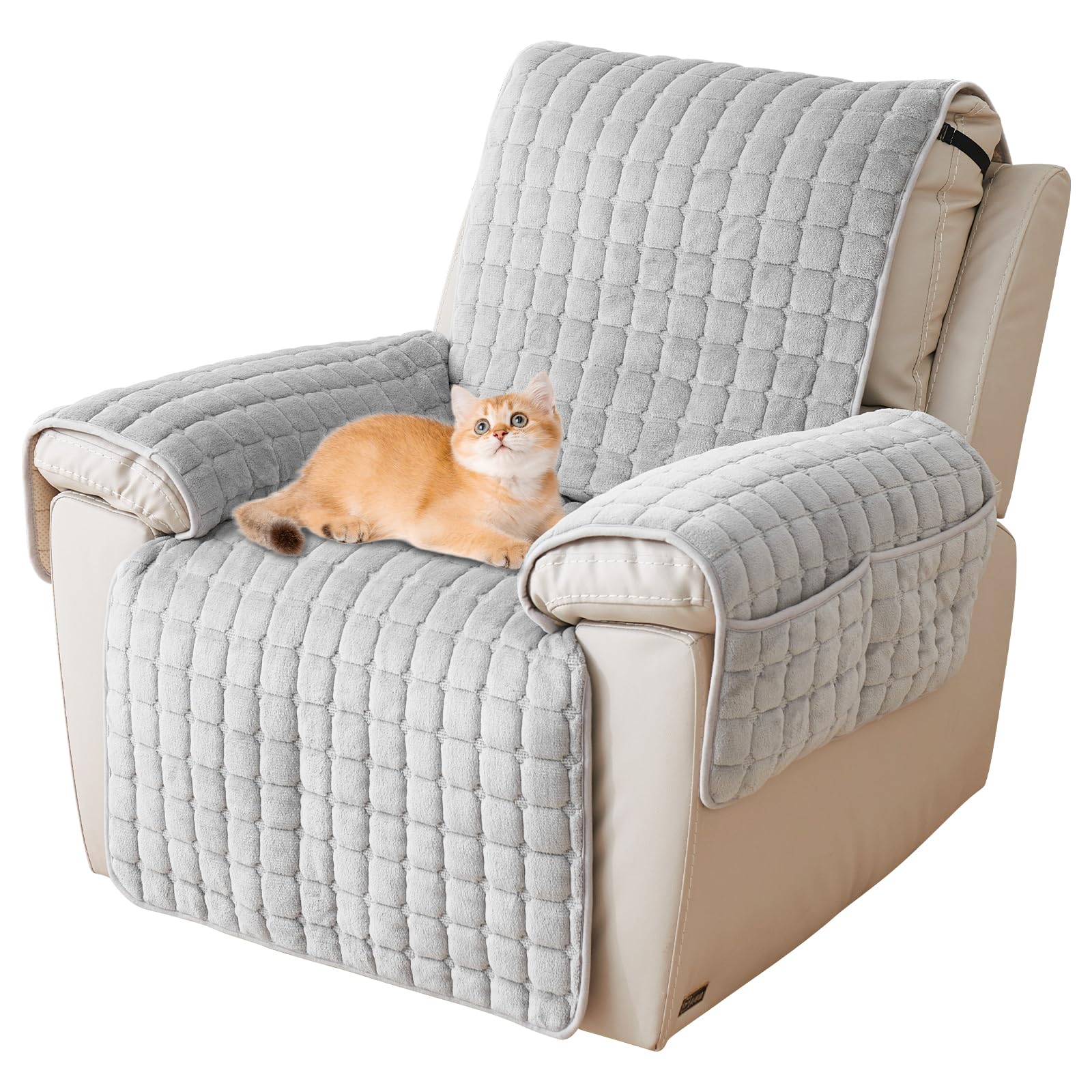 Photo 1 of Lovehavren Plush Recliner Slipcover 23 Inches - Washable & Quilted Faux Wool Cover for Lazy Boy Chairs & Furniture. with Side Pockets, Large Recliner Chair Covers, Safe for Children/Pets,Gray