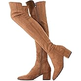 N.N.G Women Over Knee Boots Suede Thigh High Long Comfort Black Winter Low Square Toe Block Heel