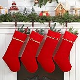 LaRandom 4 Pcs Velvet Christmas Stockings 20 Inch Large Red Xmas Stockings with Scalloped Gold Edge Hanging Soft Velvet Decoration for Christmas Family Holiday Fireplace Mantel Ornaments