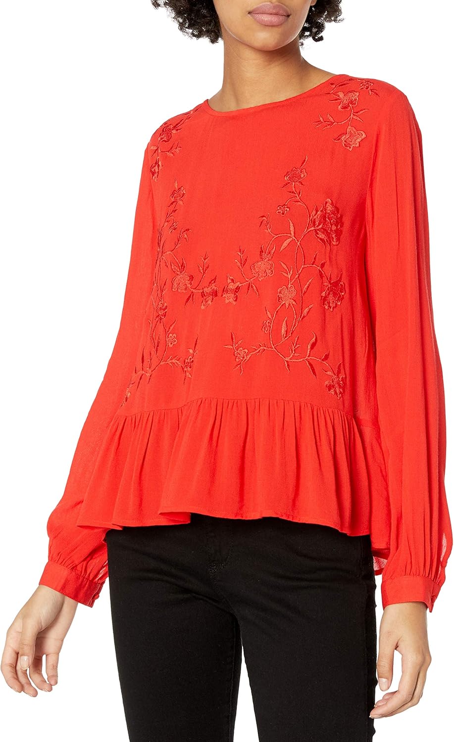 red long sleeve peplum top