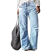 Flamingals Women’s Mid Waist Wash Stretchy Straight Leg Jeans Stylish Hem Design Casual Long Denim Pants