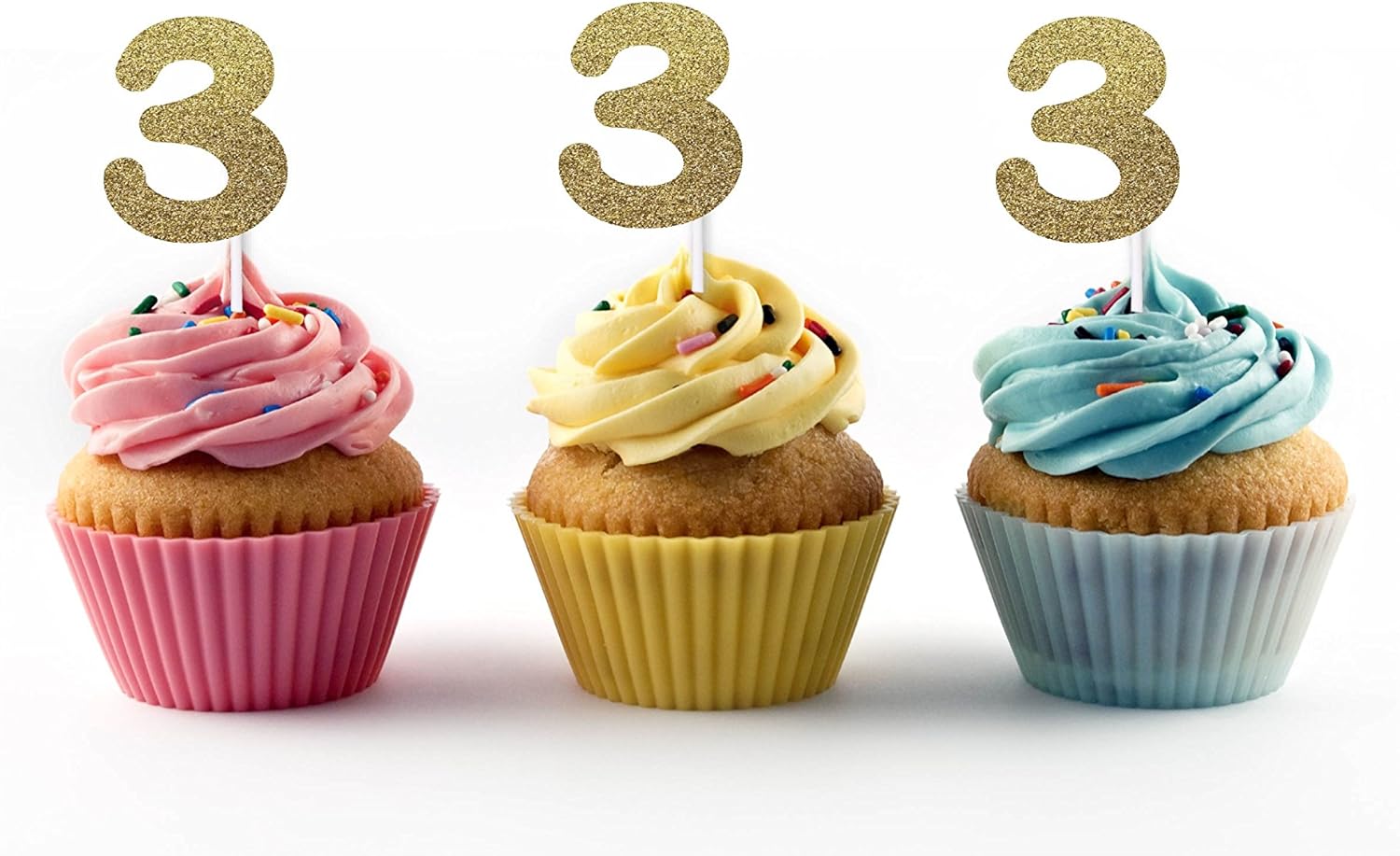 Amazon.com: 3rd Birthday Gold Glitter Cupcake Toppers (20 count