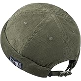 Clakllie Unisex Brimless Sailor Cap Leon Fisherman Hat Rolled Cuff Vintage Landlord Hat Corduroy Skull Docker Beanie Cap