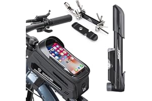 Bicycle Phone Mount Bag & Bicycle Tire Pump, Bike Multitool with Tyre Lever - Bike Tool Kits for Repair and Maintenance at Ho