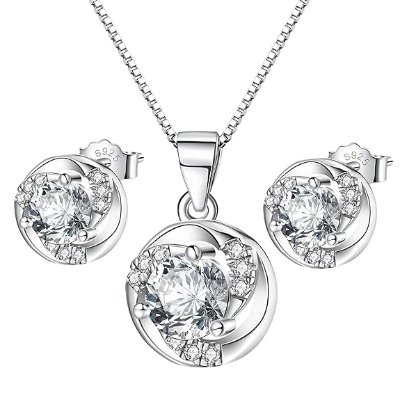 J.Endéar Schmuckset Silber 925 Damen Mädchen, Valentinstag Geburtstag Muttertag geschenk, Ohrringe Kette Set 45cm mit Geschen