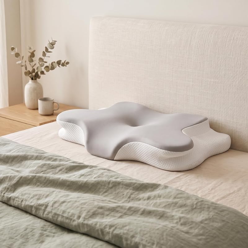 Almohada Cervical Viscoelástica, Ergonómica para Cervicales y Cuello, Reduce la Tensión y Alivia el Dolor, Funda Antiácaros Extraíble y Lavable, 60x40 cm