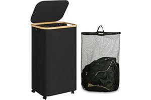 iEGrow Laundry Hamper with Wheels,110L Clothes Hamper for Laundry, Laundry Basket with Lid and Inner Bag, for Laundry Room, Bedroom, Dormitory Storage,Black