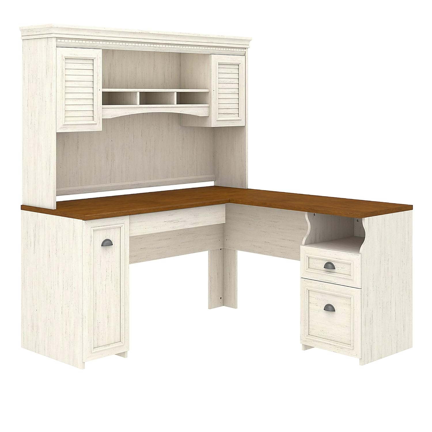 Smart White L Shaped Computer Desk With Hutch