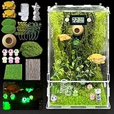Jumping Spider Enclosure,DIY Insects Habitat,Small Reptile Terrarium Glass House Accessories Set,with Temperature and Humidity Detector Water Feeder Platform Hide,5.5&ldquo;x5.5&rdquo;x9.5&ldquo; (Forest)