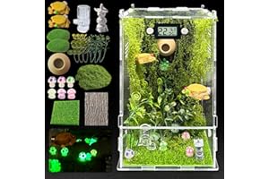 KFPSHLQE Jumping Spider Enclosure,DIY Insects Habitat,Small Reptile Terrarium Glass House Accessories Set,with Temperature and Humidity Detector Water Feeder Platform Hide,5.5“x5.5”x9.5“ (Forest)
