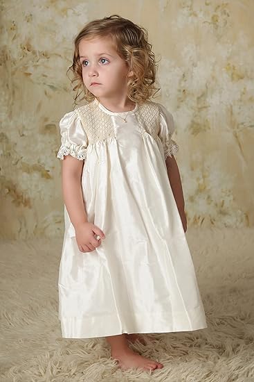 white smocked flower girl dress