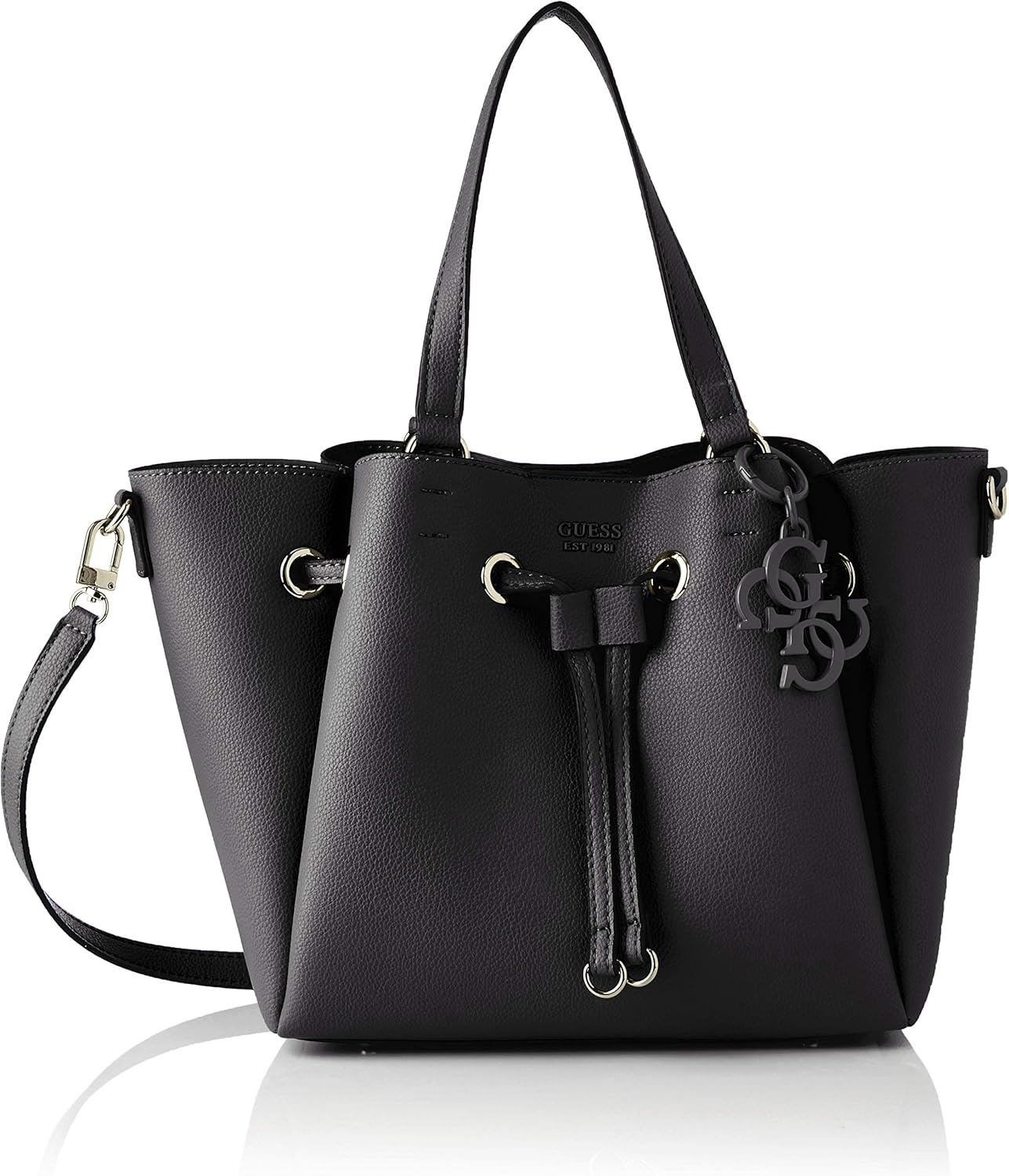 Guess Women's Digital Drawstring Bucket HOBO Bags, Black, 34x26x13 cm