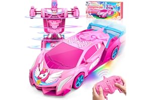 HANRONI Unicorn Transform RC Cars for Girls Toys with Rainbow Eyes & Underbody Lights, Fast 360°Rotation & 2.4GHz Robot Remote Control Car One-Button Deformation,Stocking Stuffers for 3-12 Year Old Girl Gifts