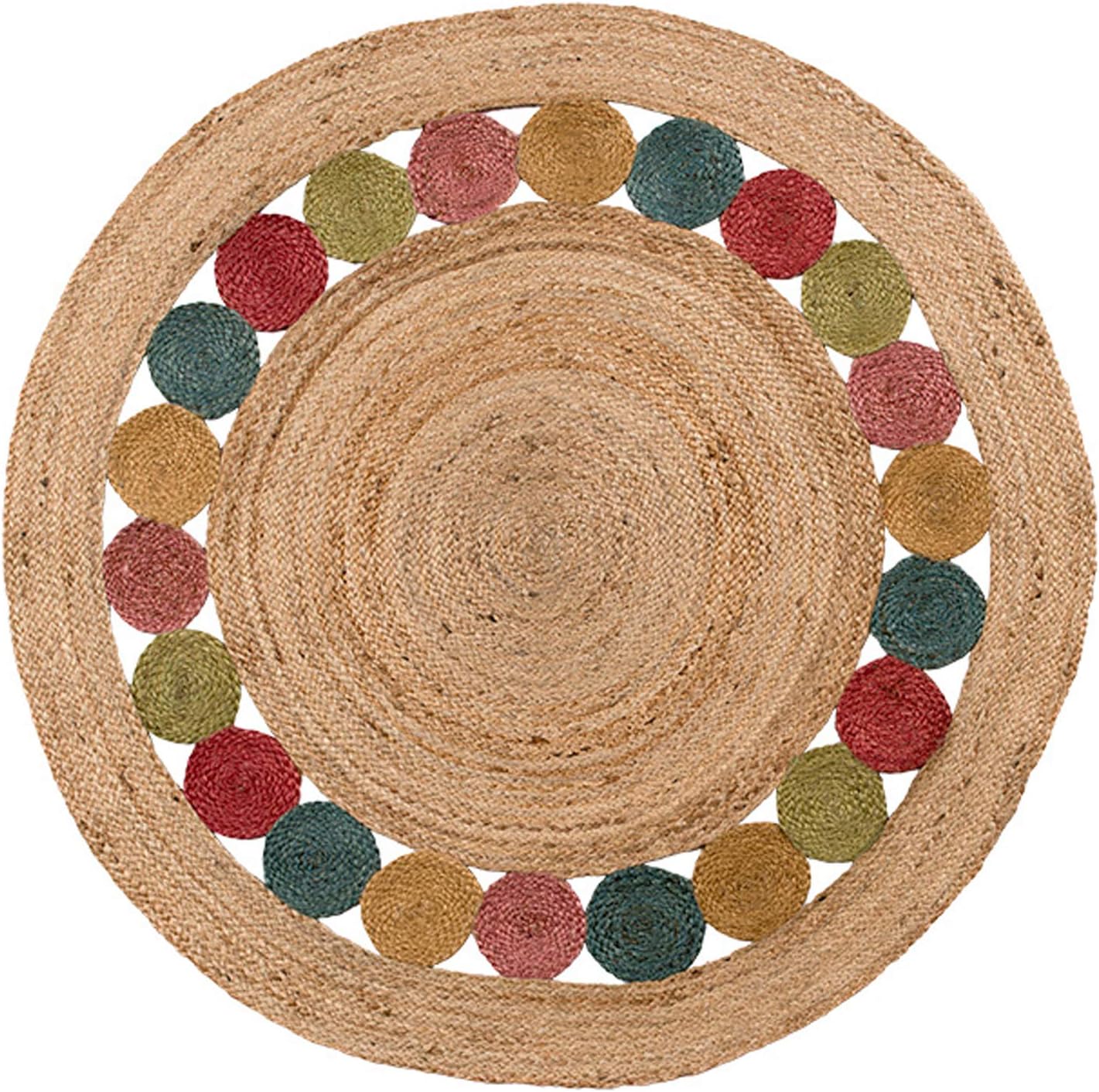 Second Nature Online Fair Trade Round Beige Multi Colour Cut Out Rug