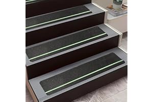 6” x 28” Anti-Slip Traction Treads with Glow-in-The-Dark Strip, Waterproof Outdoor Non-Skid Pre-Cut Stair Tape with Roller, H