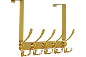 Dseap Over The Door Hook Hanger - 5 Tri Hooks, Heavy Duty Over The Door Towel Rack Coat Rack for Clothes Hat Towel,Gold