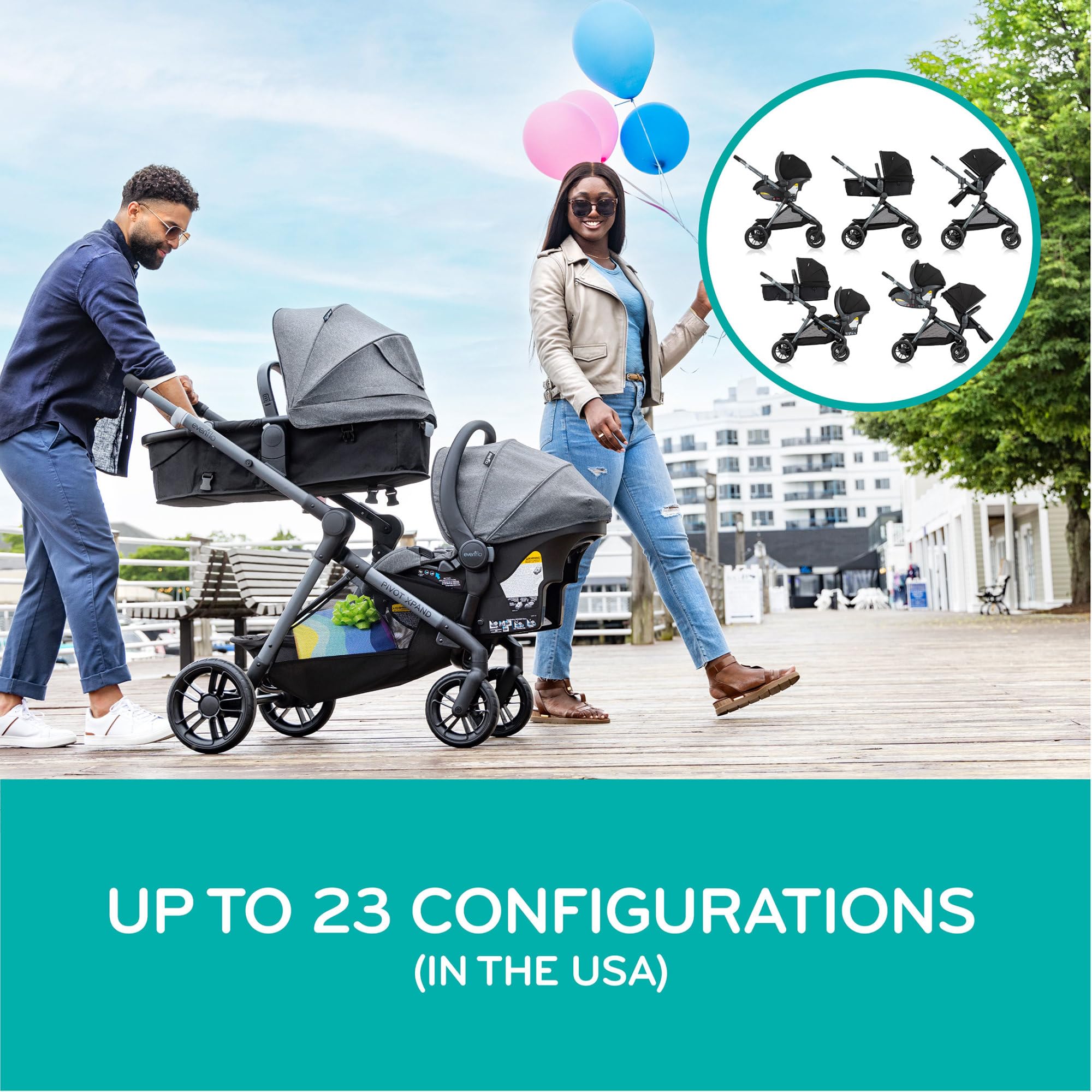 Evenflo Pivot Xpand Modular Travel System with LiteMax Infant Car Seat (Ayrshire Black)