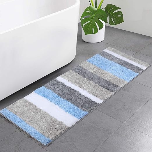 Amazon Com Buganda Shaggy Bath Rugs Soft Non Slip Rubber Bath Mat Microfiber Thick Water Absorbent Bathroom Rug Machine Washable 17 X 47 Inches Blue Grey Home Kitchen