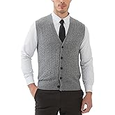 Kallspin Men's Cable Knit Sweater Vest Wool Blend V Neck Button Down Sleeveless Cardigan Vest