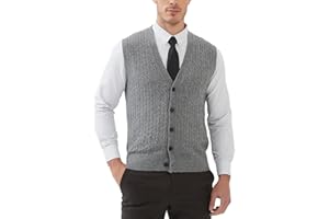 Kallspin Men's Cable Knit Sweater Vest Wool Blend V Neck Button Down Sleeveless Cardigan Vest