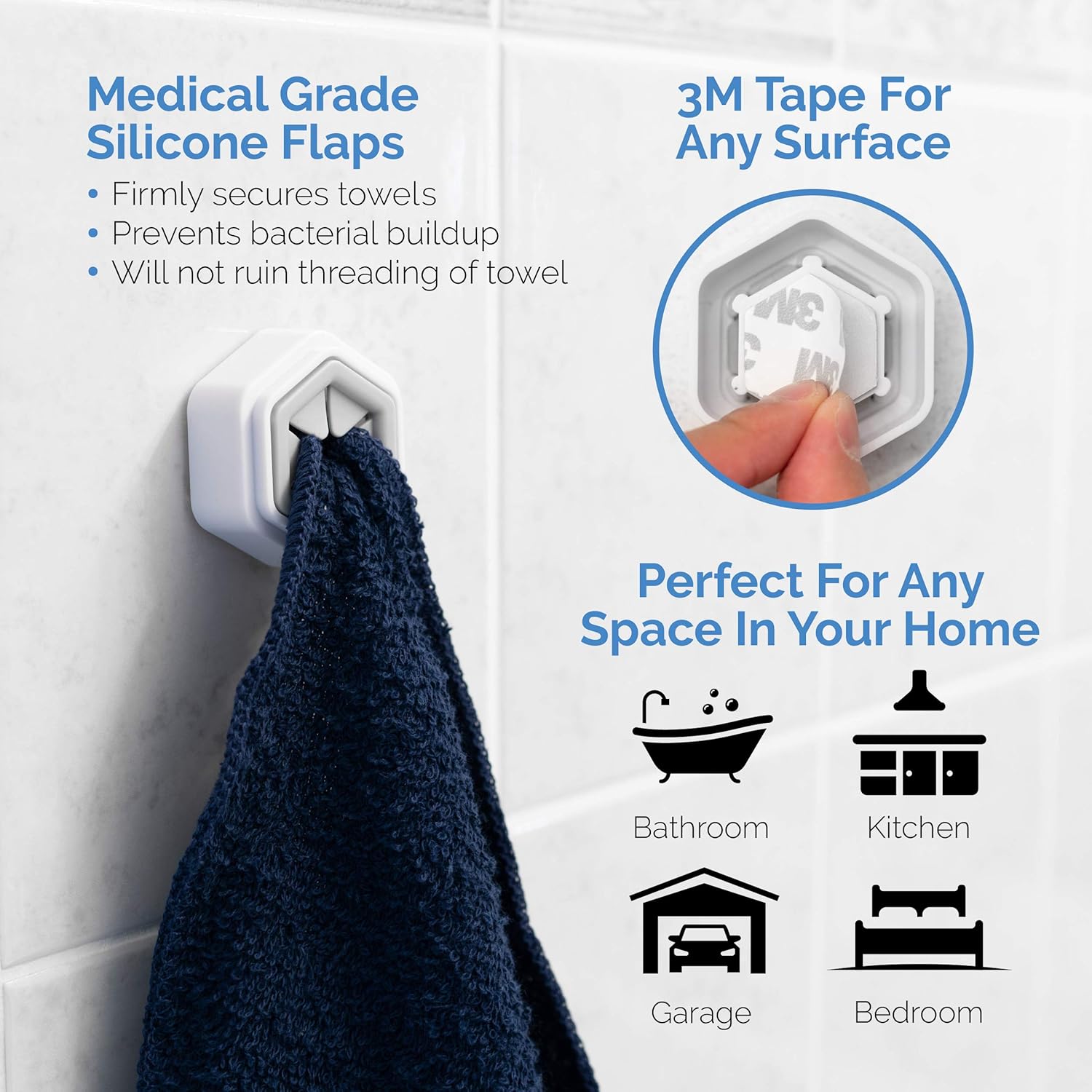 3M Self-Adhesive Towel Holder (Pack of 4) – Perfect for Hanging Face Towels, Body Towels or Robes. Wall Mounted Hook for Bathroom, Kitchen. Stick & Go Easy Installation - - 