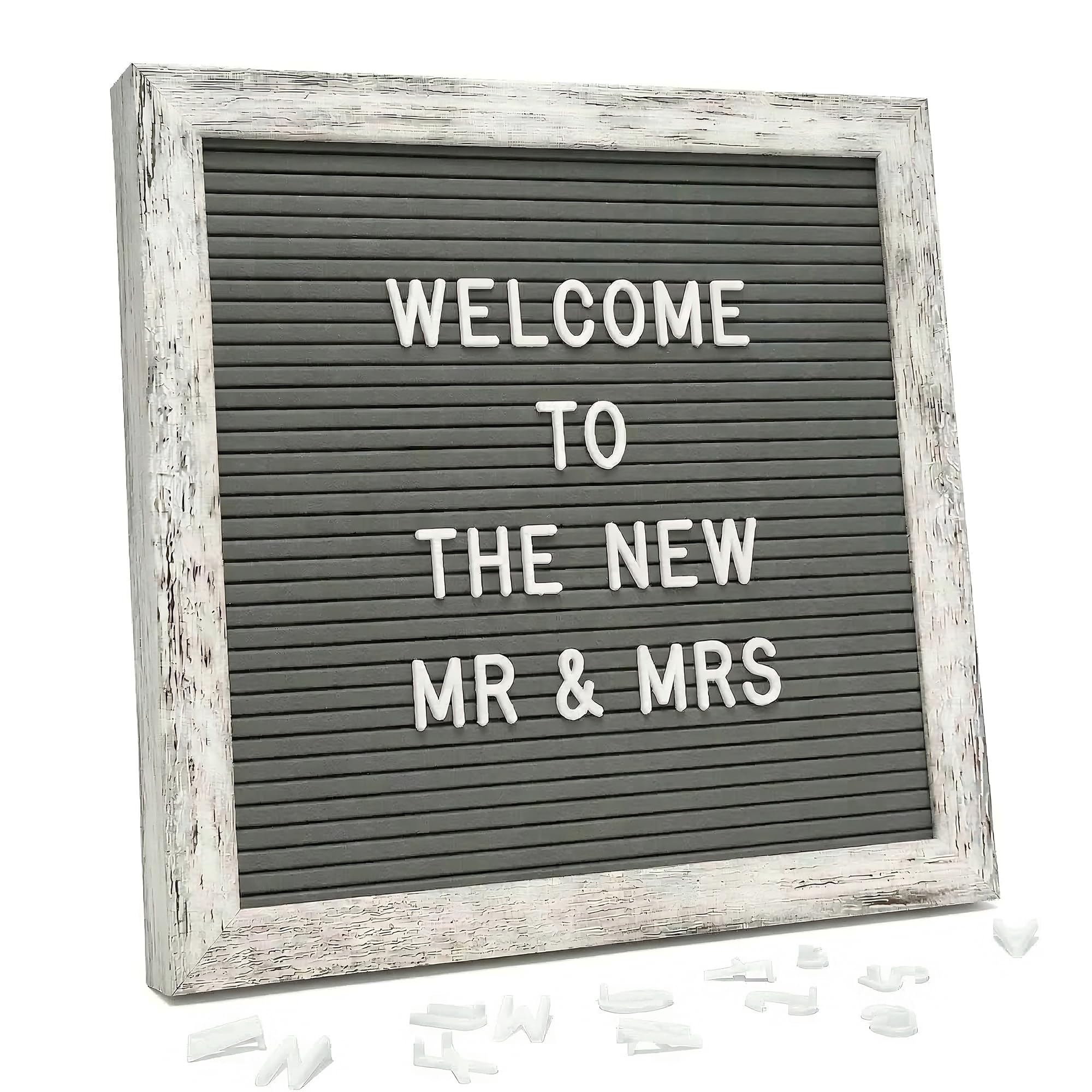 Changeable Felt Letter Board 25x25cm, Gray Felt with Rustic Frame, 336 Letters, Symbols & Emojis - Ideal for Home, Office, Baby Showers & New Birth Celebrations โ image 1