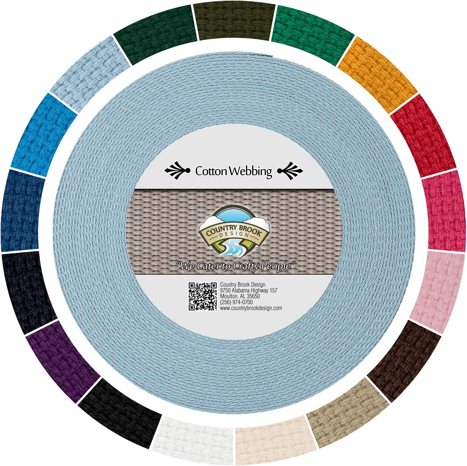 Country Brook Design - Sky Blue Heavy Cotton Webbing with 17 Vibrant Color Options (1 Inch, 50 Yards)