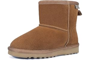 FANTURE Kids Snow Boots Genuine Cow Suede Leather, Boys Girls Winter Boots with Warm Fur Lining and Durable Non-Slip Sole