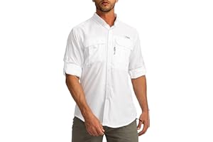PUDOLLA Men's Sun Protection Fishing Shirts Long Sleeve Travel Work Shirts for Men UPF50+ Button Down Shirts with Zipper Pockets