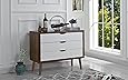 Mid-Century Modern Dresser Chest of Drawers, Entryway Chest with 3 Drawers (Brown/White)