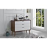 Mid-Century Modern Dresser Chest of Drawers, Entryway Chest with 3 Drawers (Brown/White)