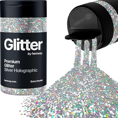 Hemway Holographic Silver Glitter Shaker 130g Extra Chunky 1/24" Flake