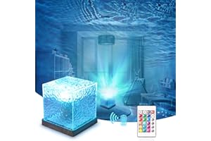 RICHMYC Ocean Wave Projector Light, 16 Colors Gradual Rotating Water Lamp with Remote Control, Beach Decor Sea Themed Northern Lights Projector for Office Bedroom Bar Restaurant(Wood)