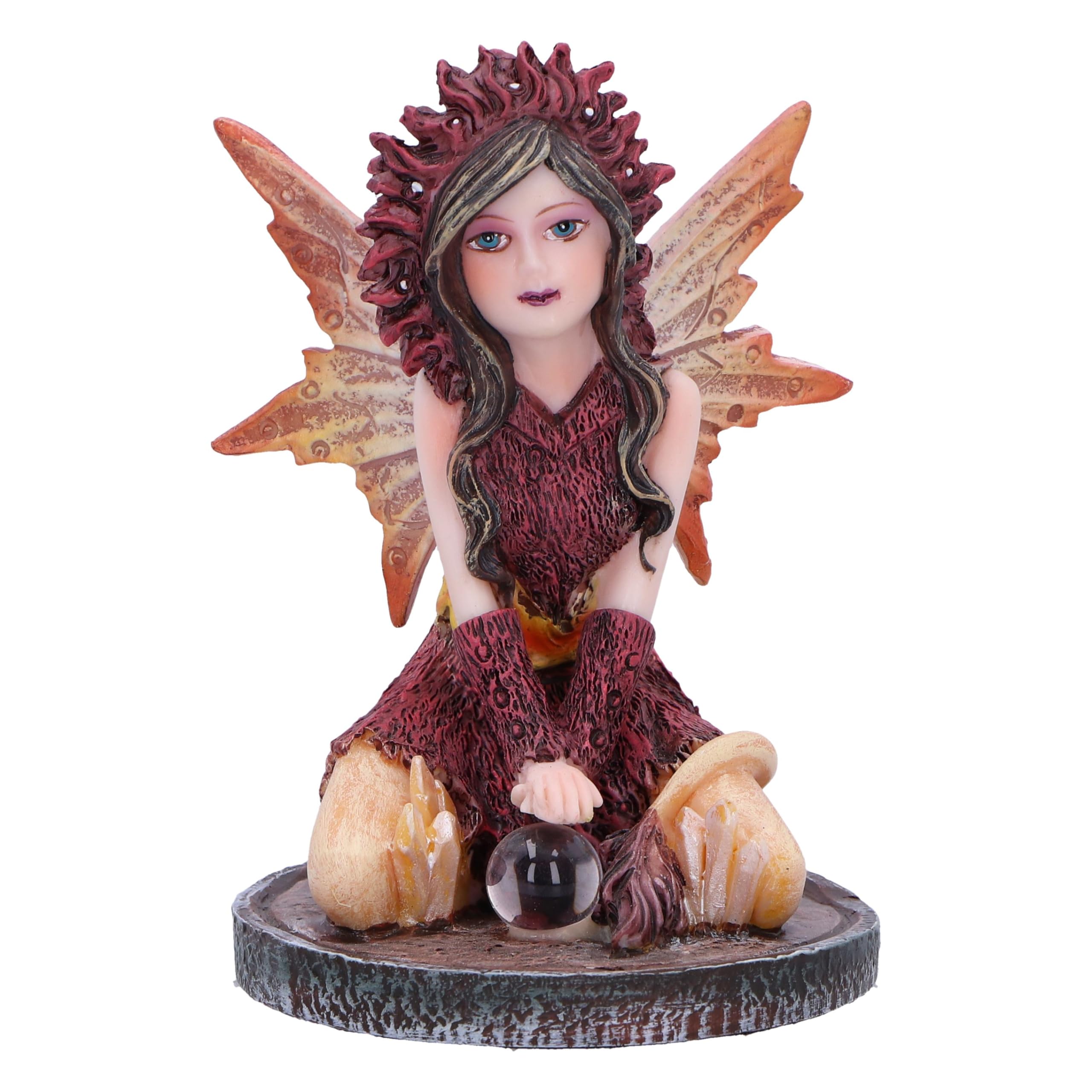 Nemesis Now Crystal Fairy Poppy Figurine 9cm, Resin, Red Fairy Figurine Featuring Crystal Ball, Kneeling Fairy with Glass Ball, Fantasy Gift, Cast in the Finest Resin, Expertly Hand-Painted
