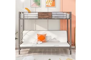 Harper & Bright Designs Twin-Over-Futon Convertible Couch and Bed with Metal Frame and Ladder, Twin Over Full/Futon Bunk Bed for Kids, Teens, Adults, Silver